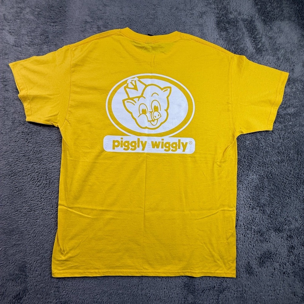 Piggly Wiggly Yellow T-Shirt L Adult Crew Neck I'm Big On The PW Logo Tee